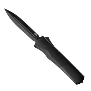 TEKTO A5 Spry Knife OTF, Black Aluminum Handle, Black Accents, Black S35VN Dagger Blade, Fine Edge